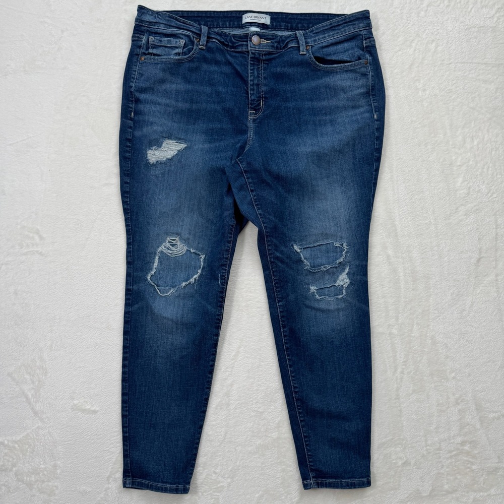 Lane Bryant Jeans Womens 20 Blue Super Stretch Skinny Mid-Rise Distressed Ripped